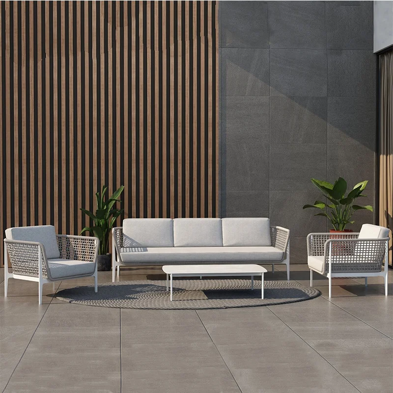 Wholesale White patio furniture outdoor lounge with rope woven garden sofa
