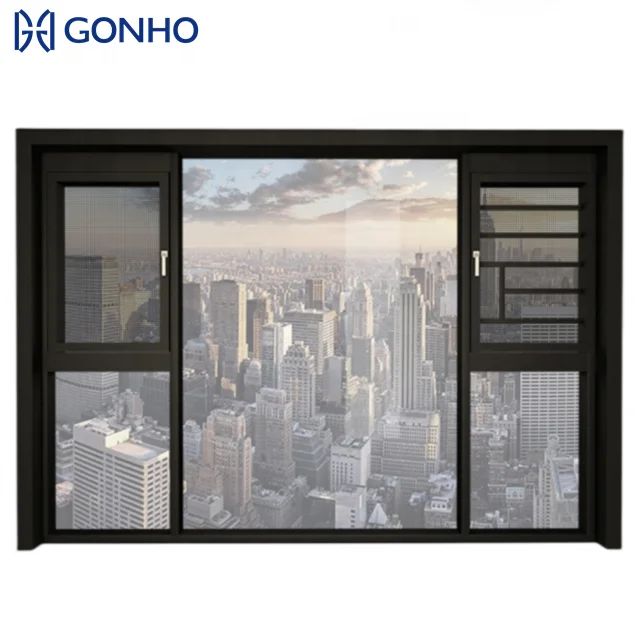 GONHO New styles thermal break multi point telescopic stay 36 x 36 sliding triple glazed aluminium double pane casement window