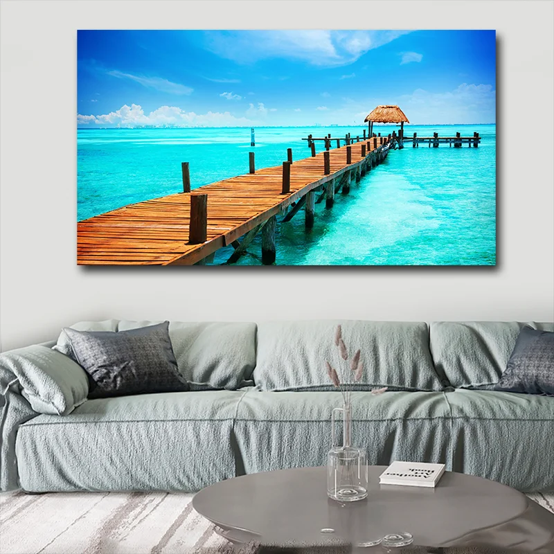 Hongya Hot Selling Canvas Spray Painting Dreamy Sea Photography Landscape Poster Background Home Decoration