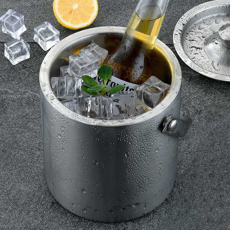 Custom Logo Beer Cans Cooler Copper Rose Gold 1L Stainless Steel Double Walled Wine Chiller Ice Bucket With Lid