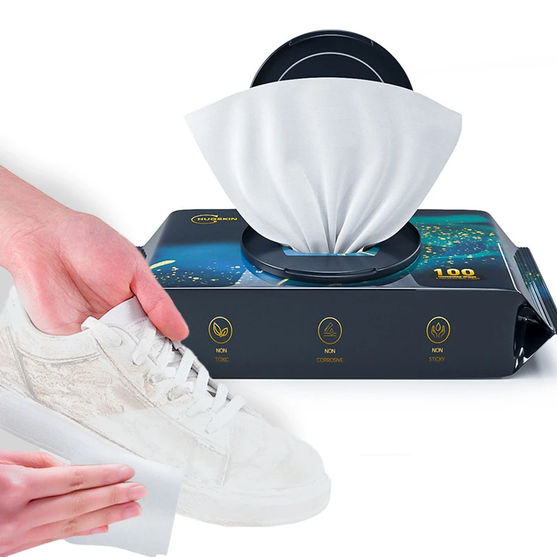 Strong Stain Removal OEM Disposable 50 Counts Sneaker Wipes Dotted Shoe Wipes Common Size Viscose