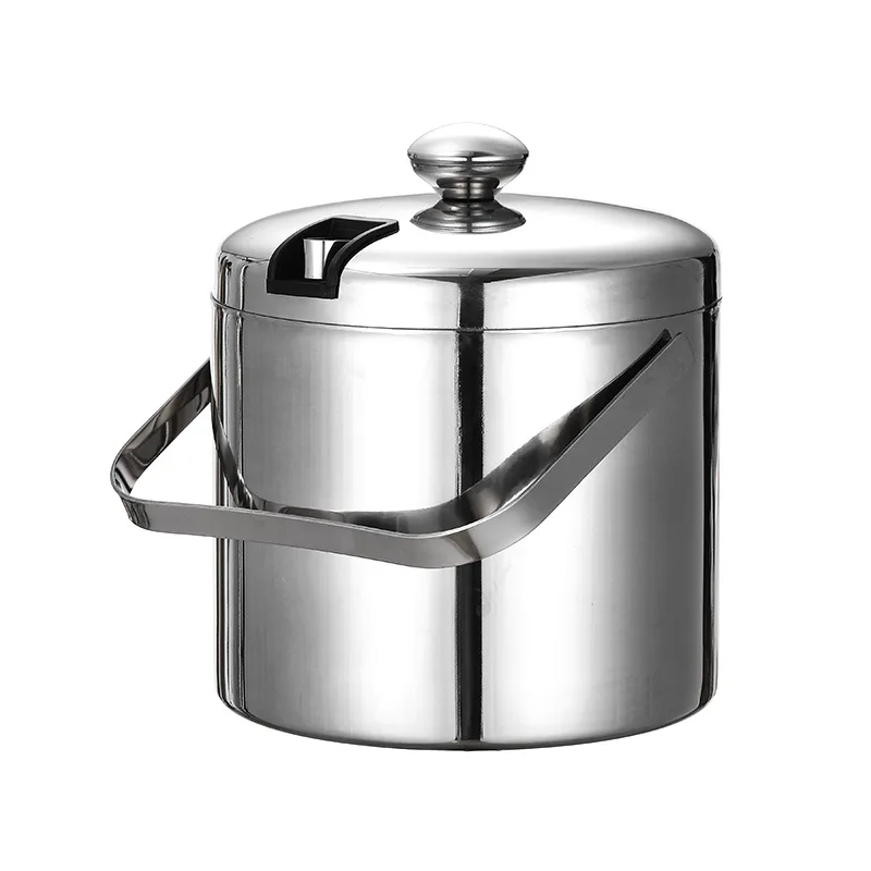 1.3L 3L Ice Bucket for Cocktail Bar Wine Home Champagne Bucket with Ice Tongs and Strainer Metal Double Wall Ice Bucket with Lid