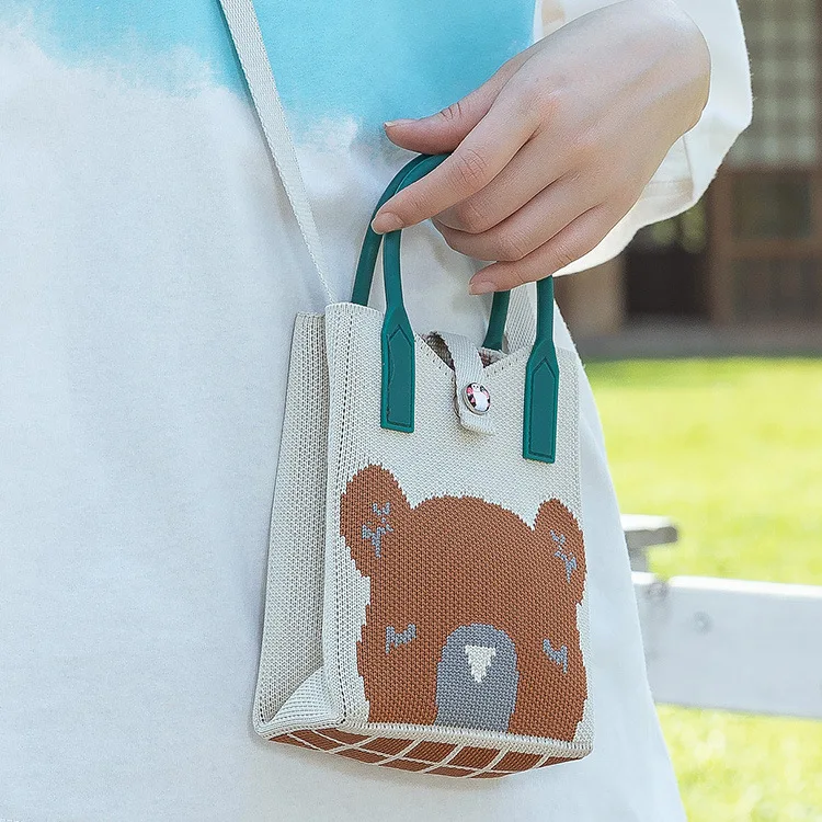 Trending Products 2024 New Arrivals Custom Graphic Animal Girls Mini Phone Handbags Shoulder Hand Knitted Bags