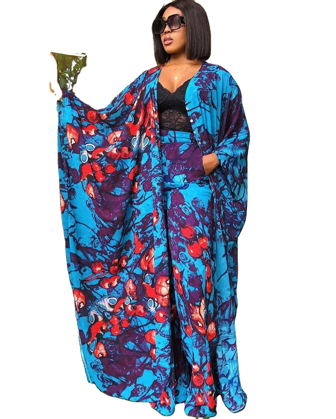 New women african print chiffon loose casual pants set ladies african kaftans