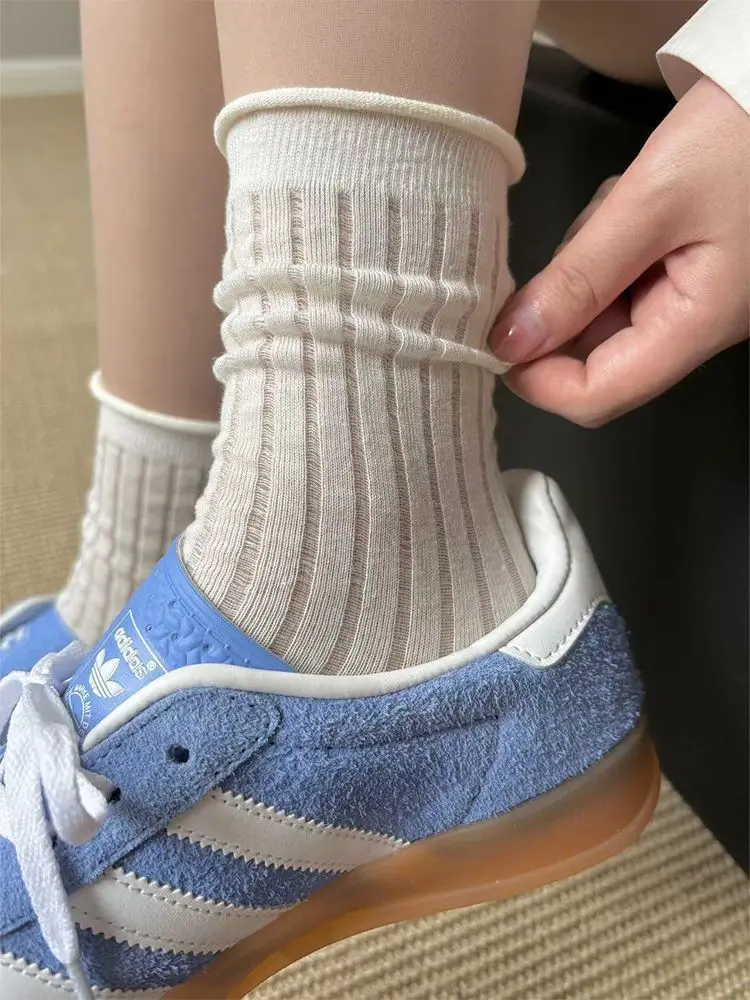 Hot Sale Summer Female Korean Version Socks Thin Solid Color Breathable Mesh Roll Edge Socks