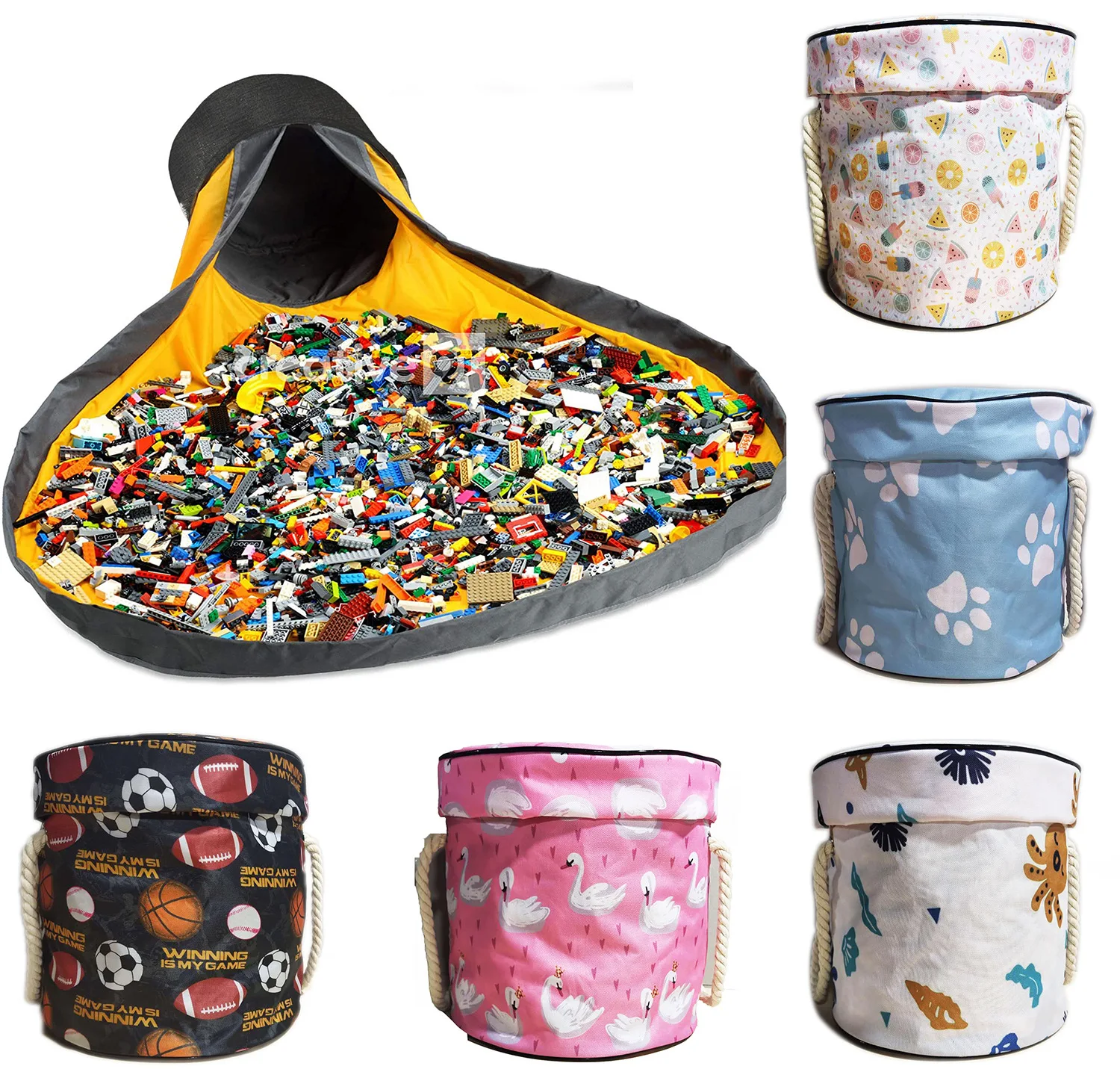 Toy Storage bag with mat Toy Quick Storage Bag Collapsible Canvas Basket/Bin for Kids Room,Toy