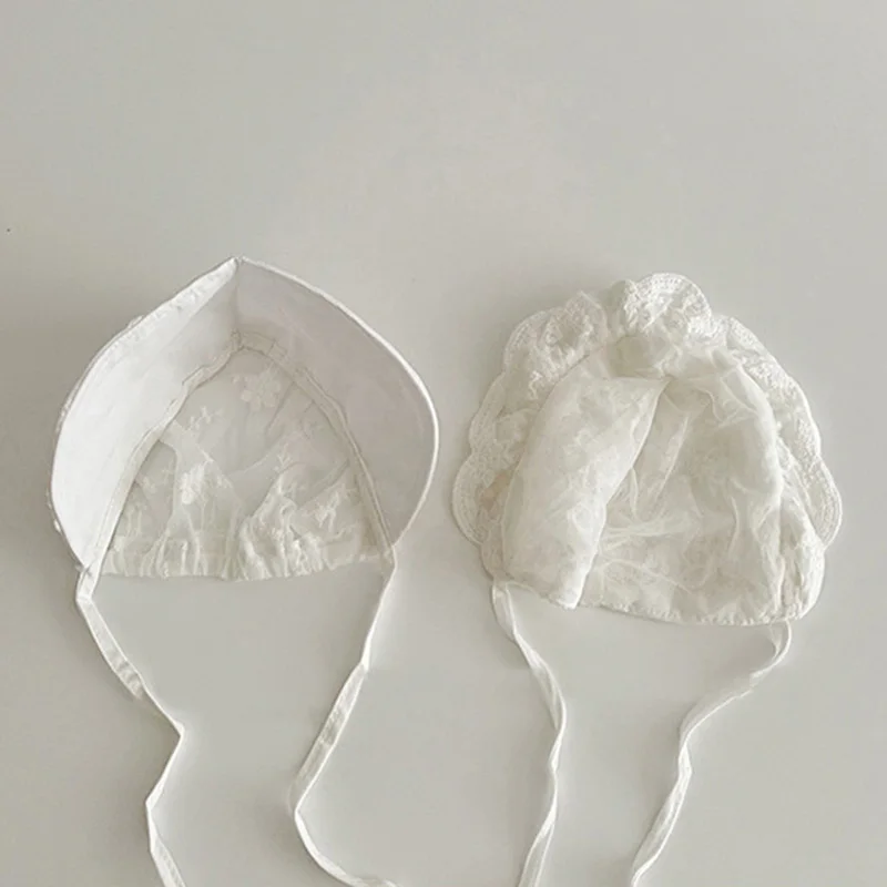 Toddler Accessories 0-18M Lace Hollow Baby Bonnet Newborn Hat For Girls White Summer Baby Sun Protection Princess Infant Hats