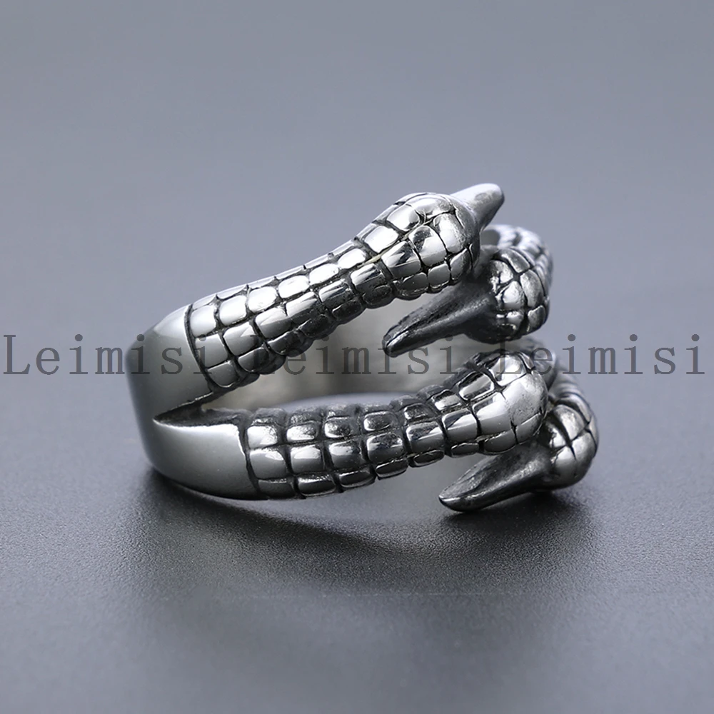 Stainless Steel Gothic Punk Biker Jewelry Stainless Steel Vintage Skeleton Dragon Sharp Claws Jewelry Finger Ring For Men
