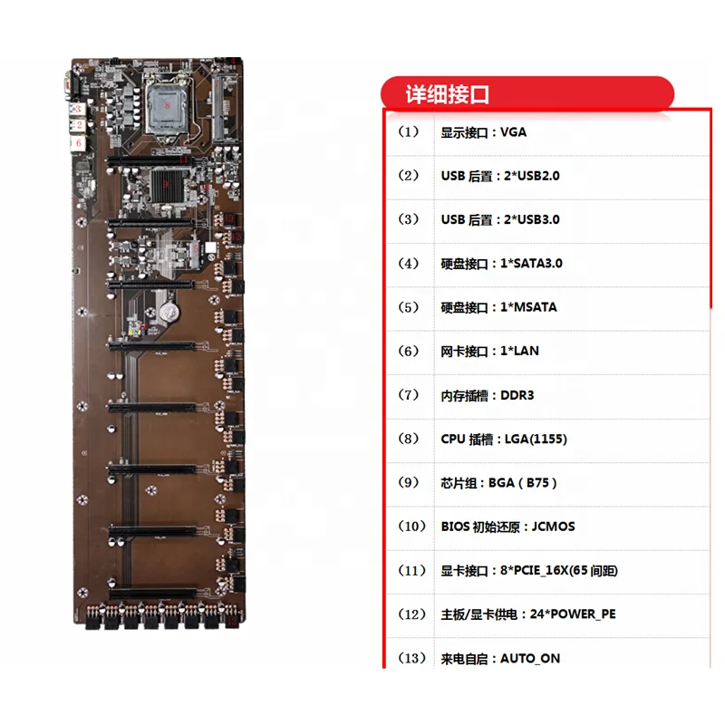 Factory design B75 LGA1155 Socket DDR3 distance mining motherboard FOR computer