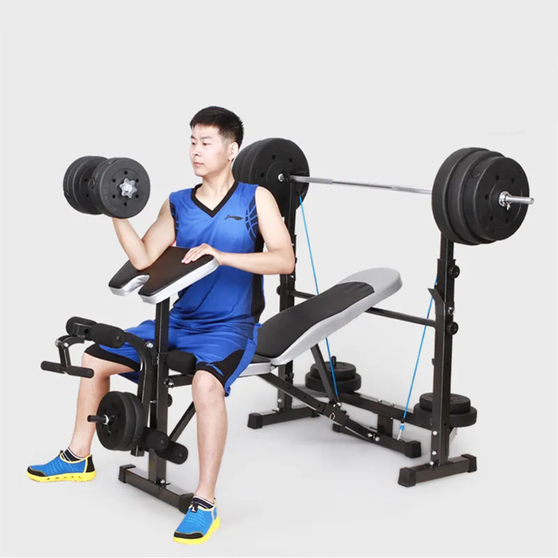 
Functional Trainer Sports Exercise Machine Fitness Gym Equipment Multi Adjustable Bench with Barbell Rack 