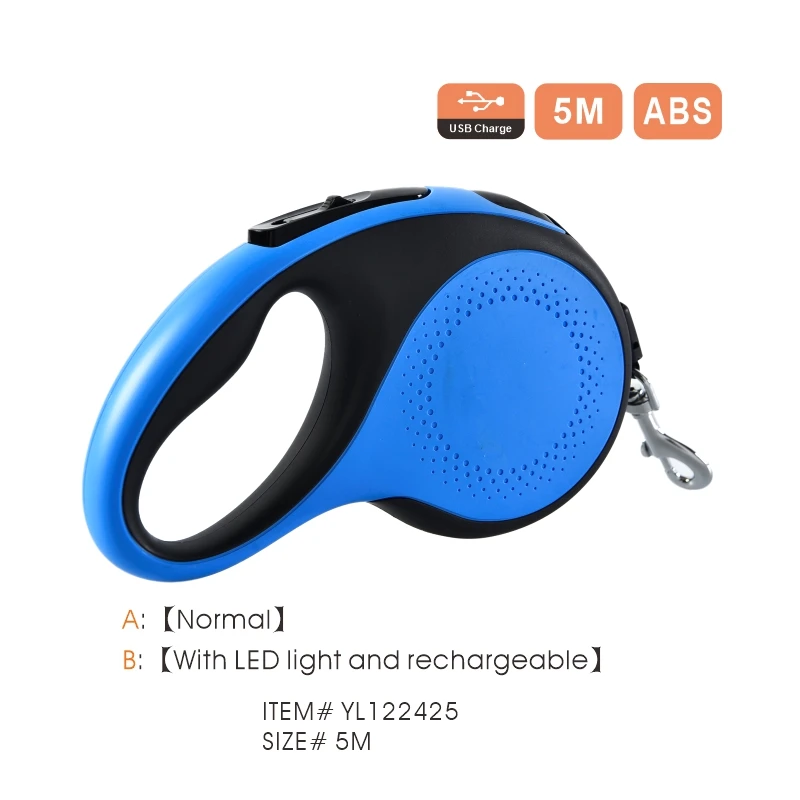 USB Charge LED Light Dog Automatical Retractable Traction Leash Rechargeable Dog Leash