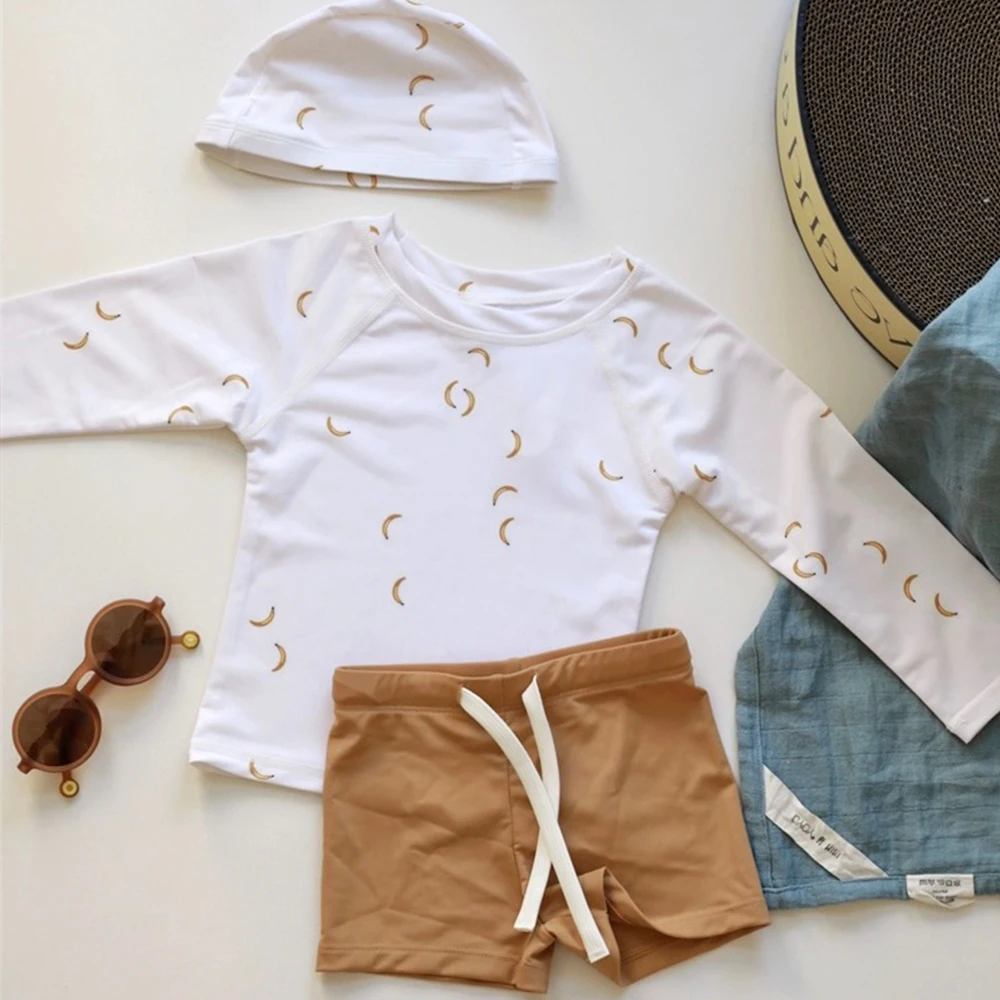 Summer Swim Boy Kids Sustainable Swimsuits Printed Pullover Swimlife Baby Two-piece Swimbikerun Boy Swimsuit Set