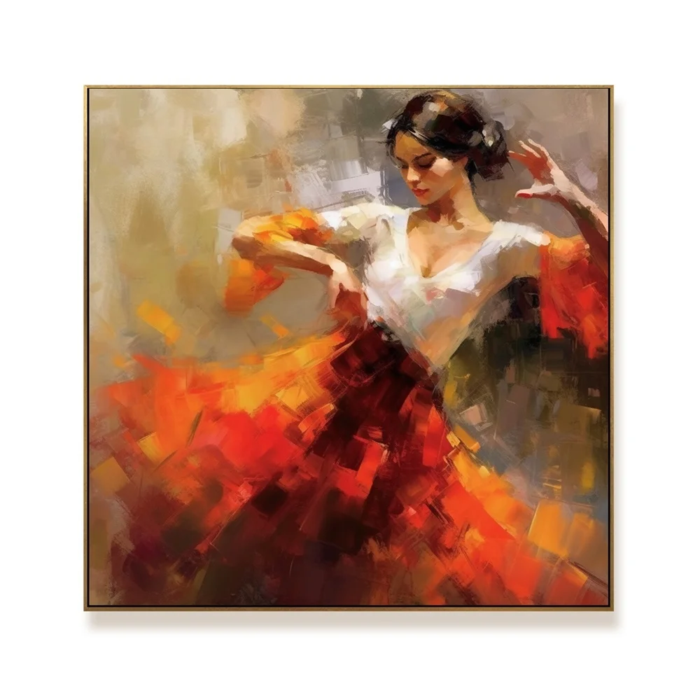 Handpainted Custom Photo Beautiful Woman Figure Spanish Flamenco Dancer Handmade Oil Painting
