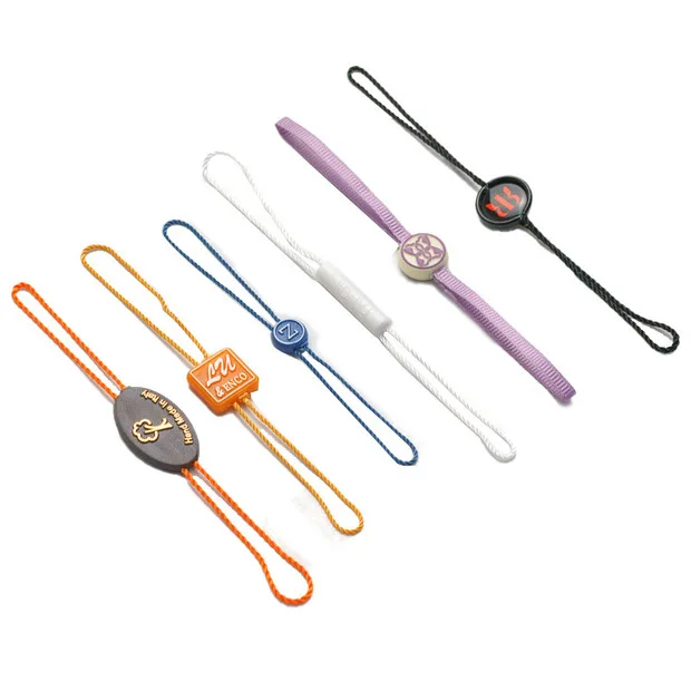 Custom 100% Polyester Braided Rope Hangtag Embossed Logo Hangstring for Bags and Garments round Shape Plastic Hang Tags