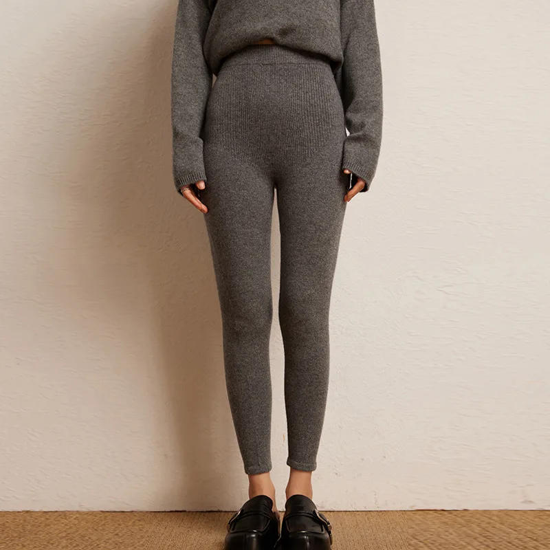 2024 High Quality Woman Cashmere Pants Solid Color Casual Close-fitting Cashmere Knit Leggings Pants