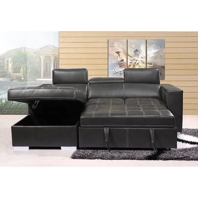 Tianhang Furniture texture dull black leather headrest living room sofas 2 seats+ chair sofa bed with storage