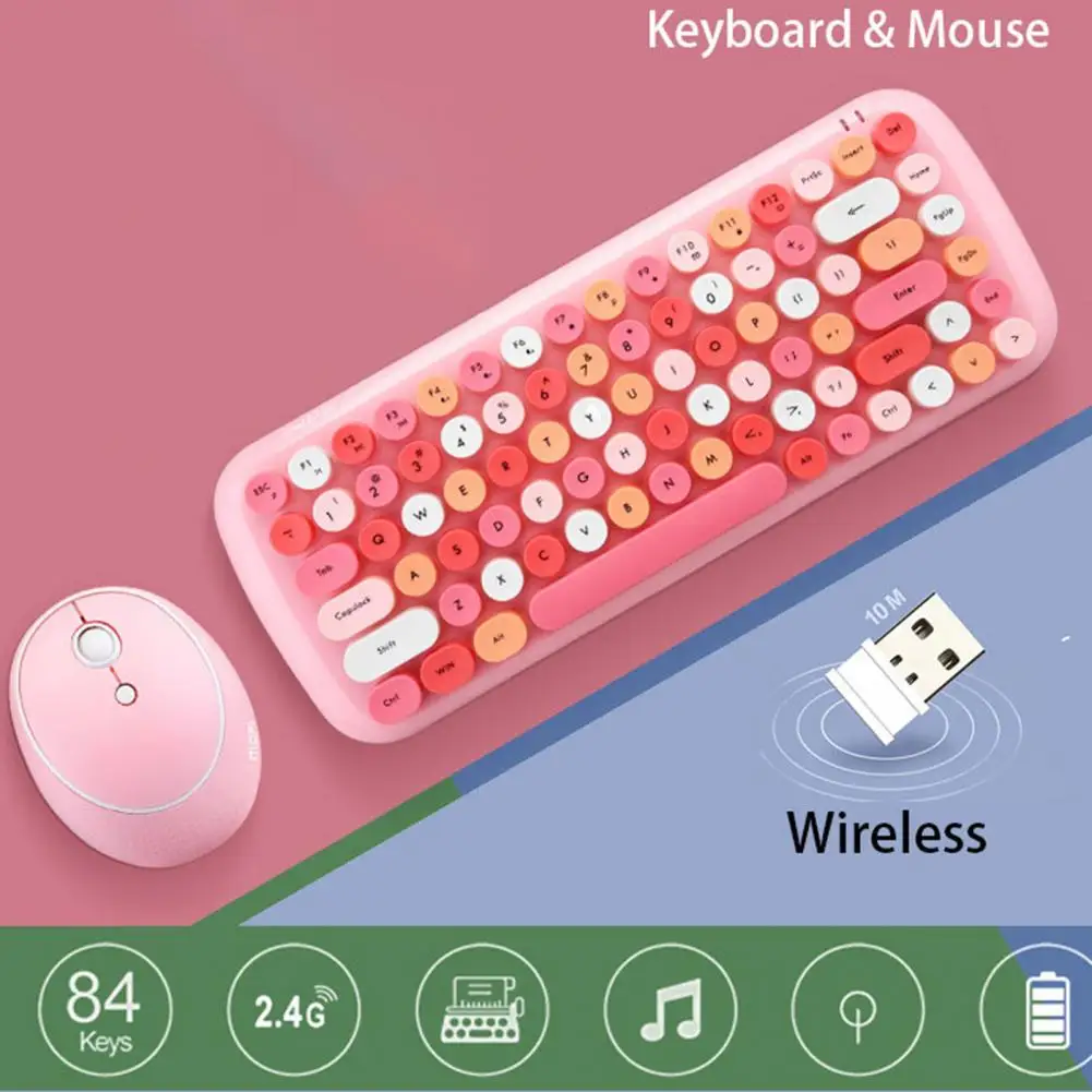 Selling 2.4G Mini Keyboard Jelly Candy Color Keyboard And Mouse Wireless Girly Pink Keyboard Mouse Set
