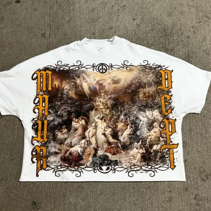 Custom Men Collar Dtg Print Boxy Cropped Brand Hip Hop T Shirt Printed Black High Quality Tshirt Dropshiping Hot Sell 3D T Shirt