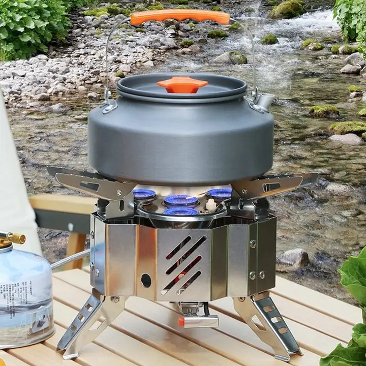 Portable Lightweight Outdoor Gas Cooker Hiking Camping Single Burner Gas Stove with Windshield