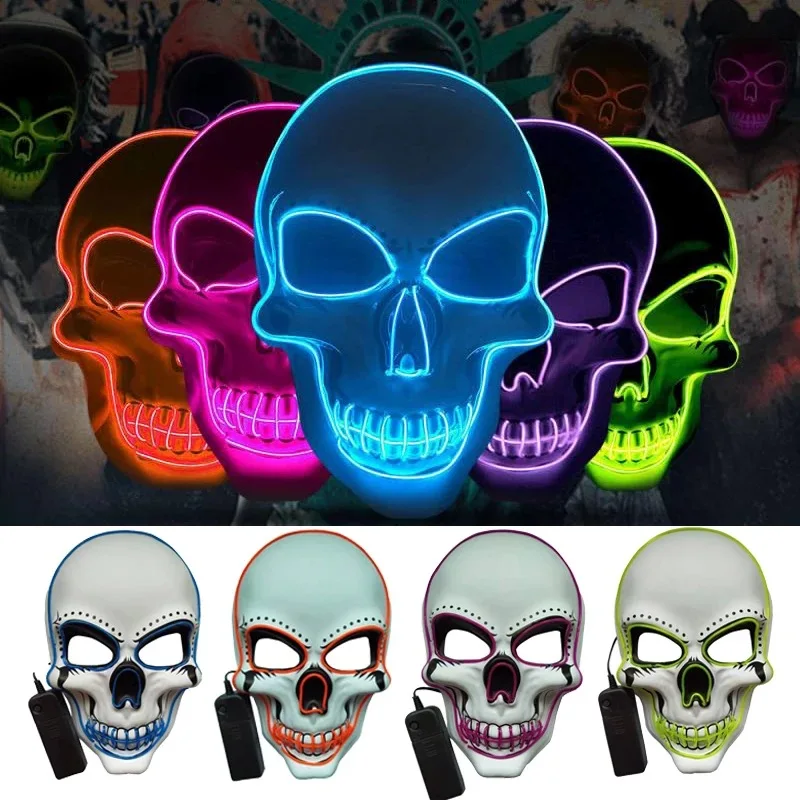Halloween LED Mask Horror Ghost Head Men  Women EL Cold Light Mask