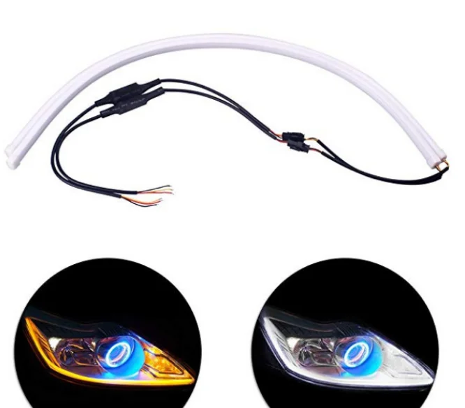 
Factory direct car led tear eye light light guide bar 60CM soft light bar dual color turn signal 30 45cm silicone strip 