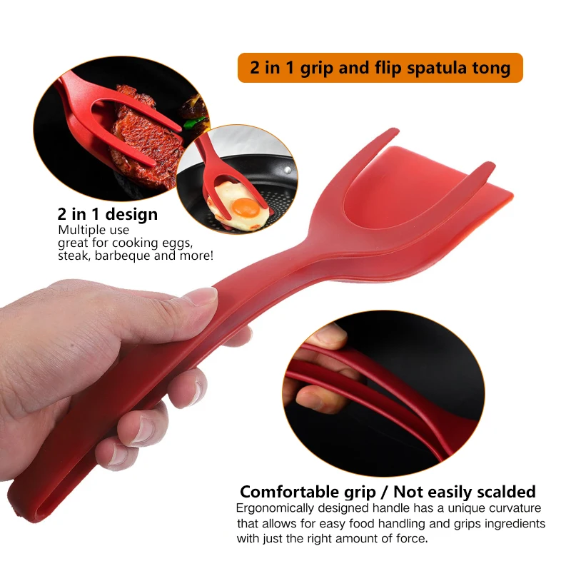 Kitchen Items Bread Clamp Barbecue Shovel Tongs Egg Steak  Nylon Grip Flip 2 in 1 Spatula