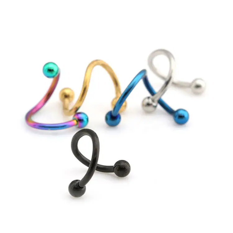 Stainless Steel Personalized Trendy S-Shaped SBR Ring Spiral Earrings Lip Studs Nose Rings Body Piercing Jewelry for Women Men