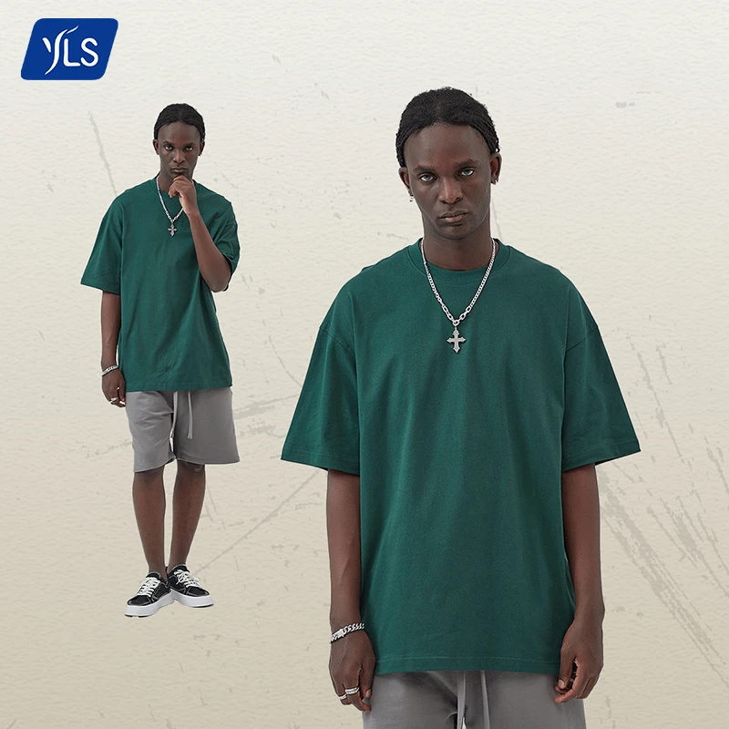 YLS First Class Quality Cotton Custom Logo Printing T Shirt Printing Plain Men Tshirt Loose Drop Shoulder Oversized T Shirts