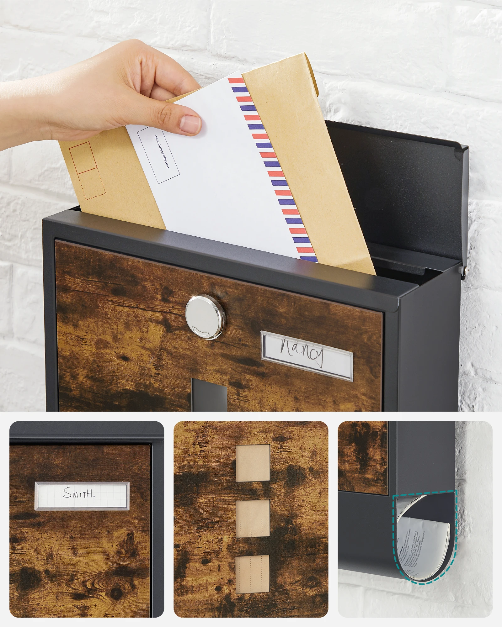 Home Waterproof Antique Brown Wall Mounted Letter Box American Postal Mailing Box Custom Logo Metal Outdoor with Lock and Window