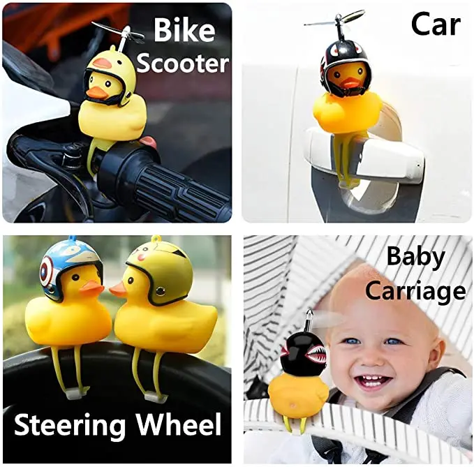 Small Yellow Bike Duck Bicycle bell Luminous/Normal Airscrew Helmet Duck Ducky Dicycle Wind Motor Riding Cycling Lights Horn