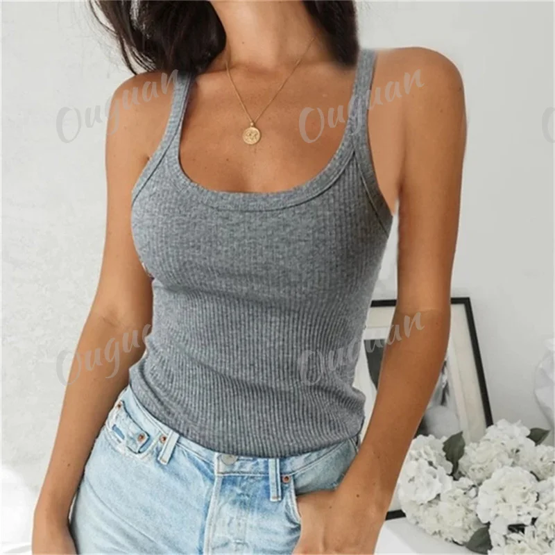 2022 Summer Women SleevelessVest High Quality Knitted Camis U-Neck Tank Tops Casual Solid Color Basic Camisole For Female