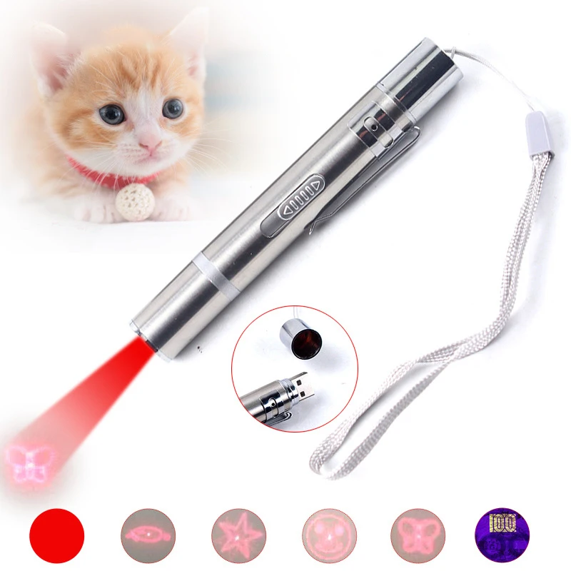 Interactive USB Rechargeable Cat Pointer Chaser Laser Toy Electronic Led 7 In 1 Cat Toys Handheld Pet Laser Point Cat Toys