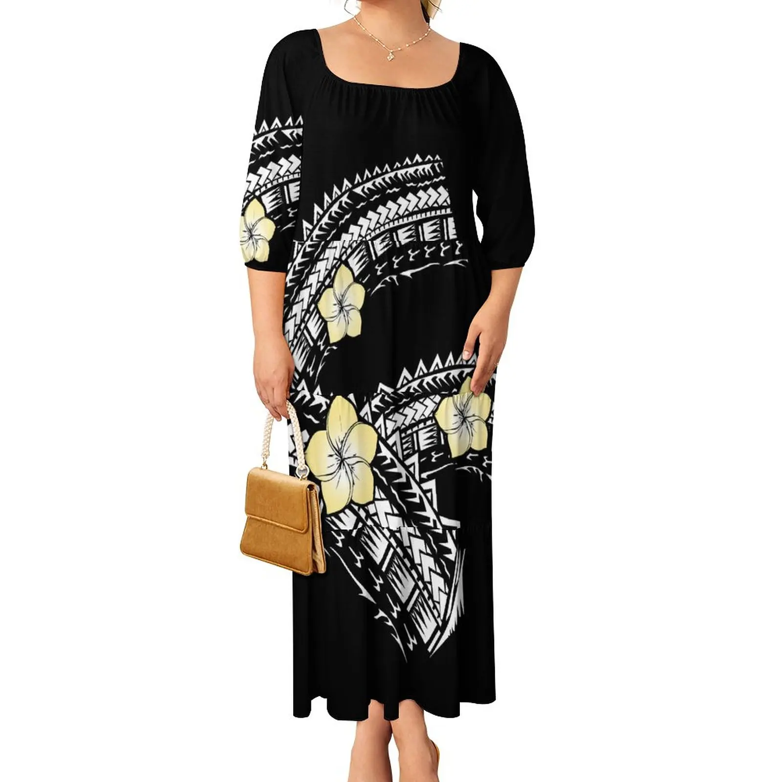 fall boutique clothing women polynesian tribal design tropical floral print dresses samoan fishtail long dress for elegant women