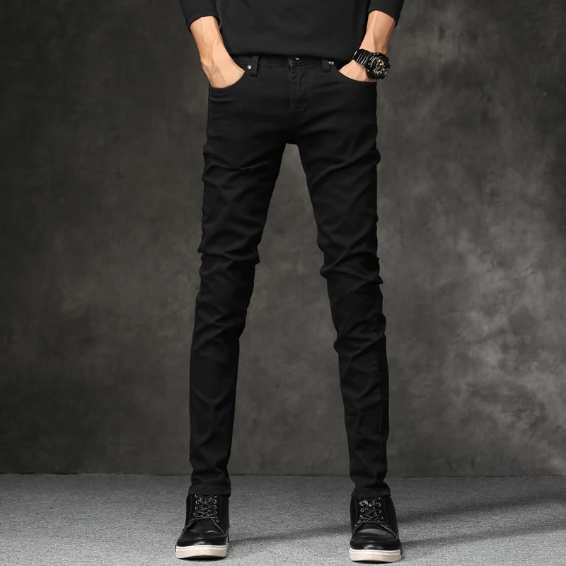 
In stock High Quality Wholesale Black Casual Men Denim Tight Jeans Straight Cut for Men 