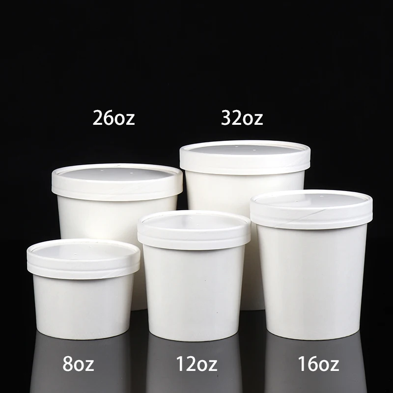 12oz Paper Bowl Paper High Quality Disposable Hot Soup Paper Bowl with Lid Eco Friendly White Soup Cup