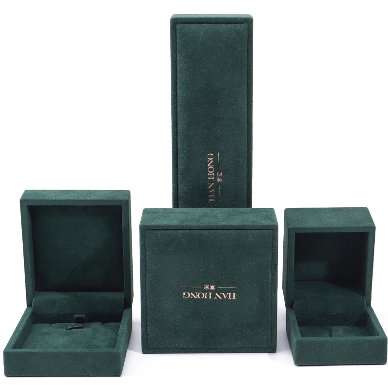 Hanhong luxury jewelry plastic packaging box can print logo necklace bracelet bracelet green velvet  jewelry ring box