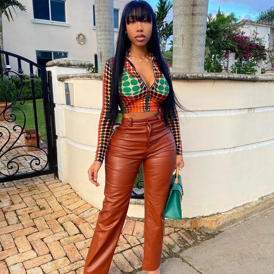 25319 Fashion Clothes 3D Dot Print Long Sleeve T Shirt High Street Style Tees Women Zip Top