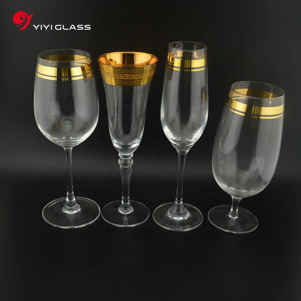 Gold Rim Hammered Glassware Red Wine Cocktail Hand Blown Italian Style Crystal Wine Glasses