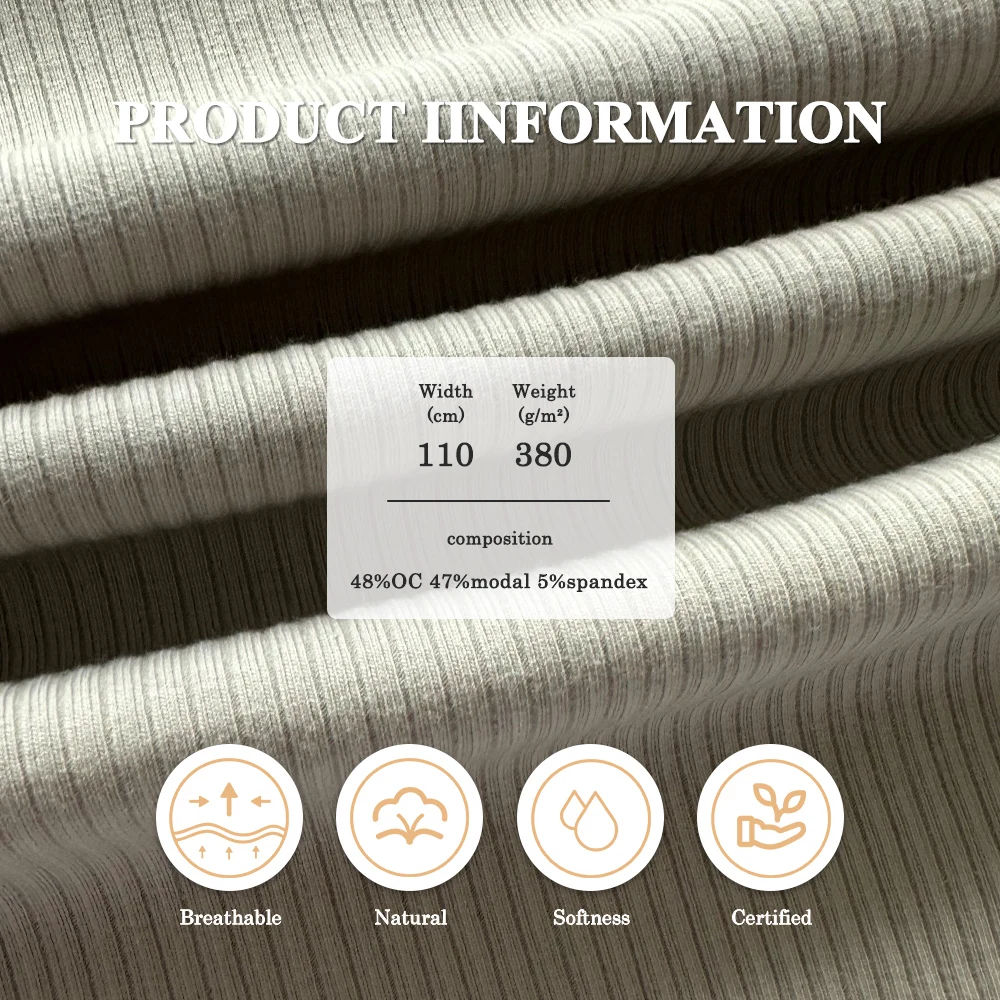 Organic Cotton Modal Stretch Rib Fabric Single Jersey for Sports and Baby Clothing Eco-Friendly with OCS Certificate