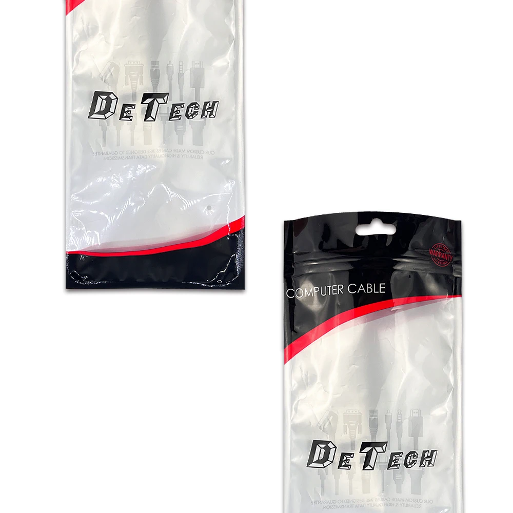 Digital Printing Custom Clear Window Three Sides Seal Zipper Bag For Computer Cable Packaging Bag