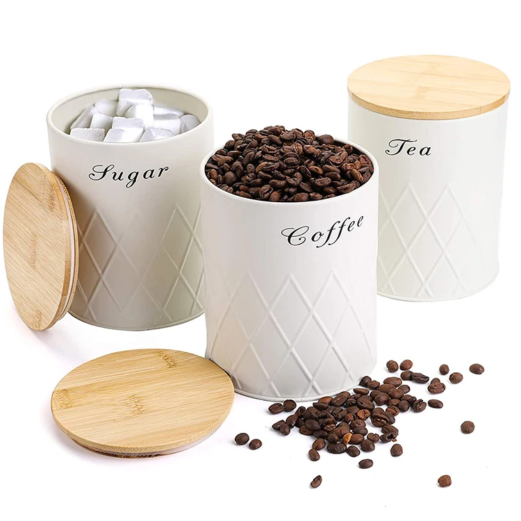 Home Metal Kitchen Retro Vintage Tea Sugar Coffee Jar Storage Canisters Set of 3 Storage Container