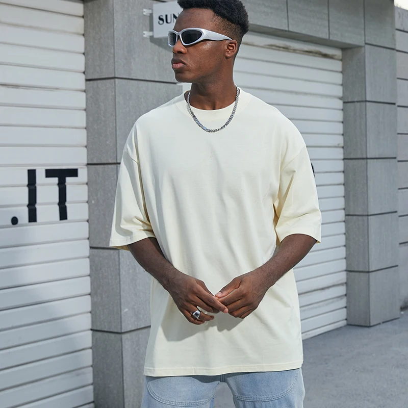 factory wholesale custom thick collar cotton tshirt white solid box blank tee men black boxy fit t shirt