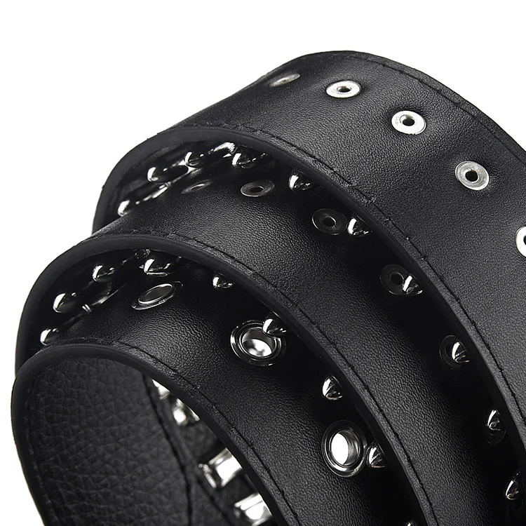 Manufactured Roller Prong Buckle Black Punk Womens PU Leather Men Bullet Studded Belt With Your Own Logo