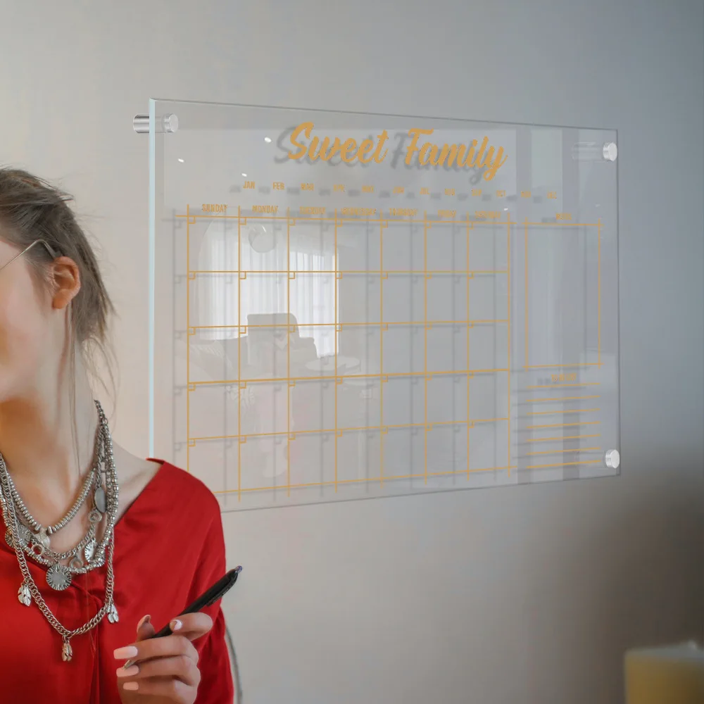 Custom Acrylic Clear Weekly Meal Planner Board Reusable Refrigerator Magnet Dry Erase Board Week Calendar
