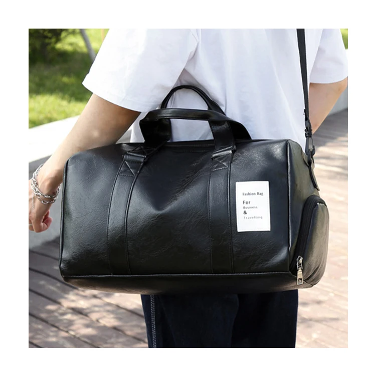 Black Men Travel Duffle Bags Waterproof PU Leather Handbags Shoulder Bag For Man Office Tote Large Capacity Weekend Bag