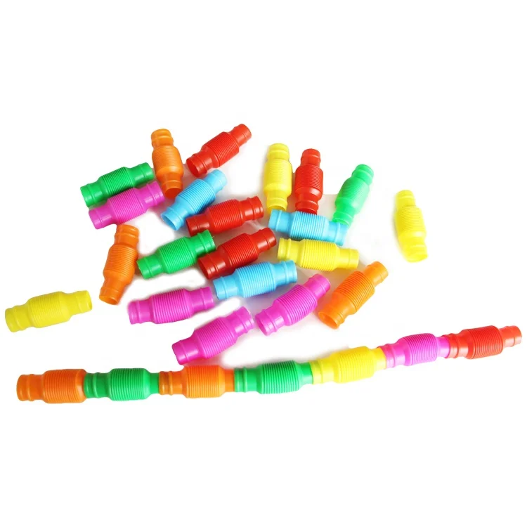 Colorful stretch plastic mini Pop Tube DIY Building Fidget Pipe Toy