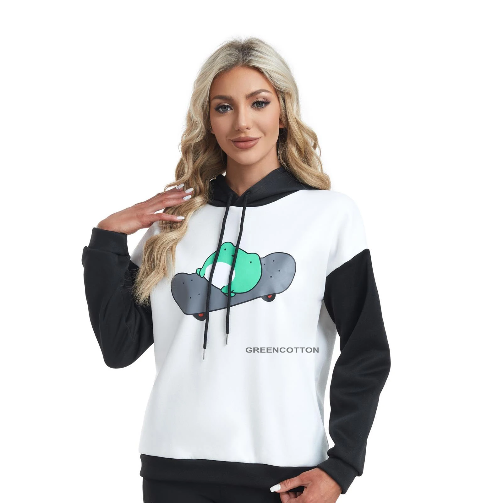 Custom Logo Womens Hoodies 2024 Cute Frog Hoodies Kawaii Pullover Tops Skateboarding Frog Long Sleeve Sweatshirt for Teen Girls