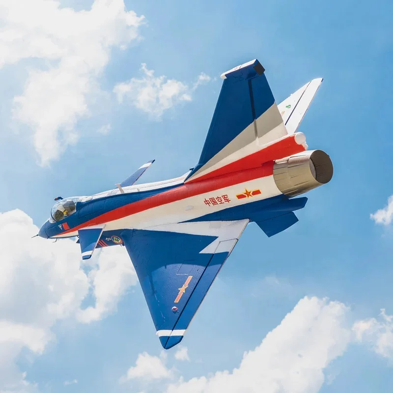 Scale J-10 Fighter RC Jet Airplane with FMS Reflex V3 64mm EDF System CNC Landing Gear and August 1st Team Red White Blue Paint