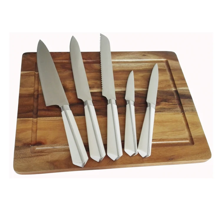 Customized Forge handle 5pcs Kitchen knife set Stainless steel with Foldable Magnetic wooden stand