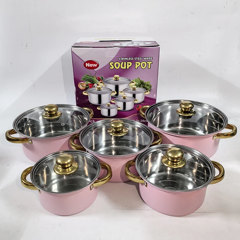 Yuedisi Wholesale 12PCS Kitchen Restaurant Cookware Set Stainless Steel Cookware Pot Stock Pot